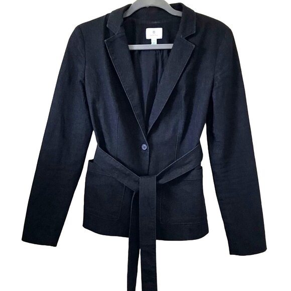 Susina Dark Blue Denim Tie Front Button-Front Women's Blazer Jacket. Size S - Picture 2 of 12
